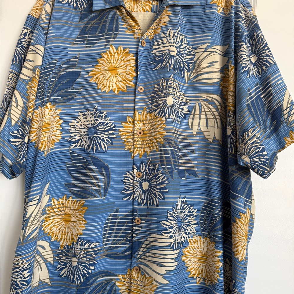 Tommy Bahama Blue and Gold Floral Shirt